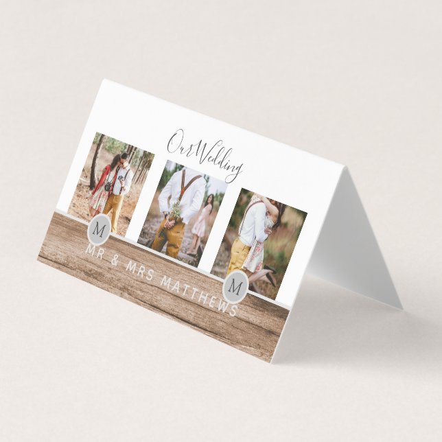 Rustikales Foto Collage Monogram NEWLYWEDS WEDS Visitenkarten (Vorderseite)