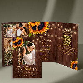 Rustikales Foto Collage QR UAWG Hochzeit Dreifach Gefaltete Einladung