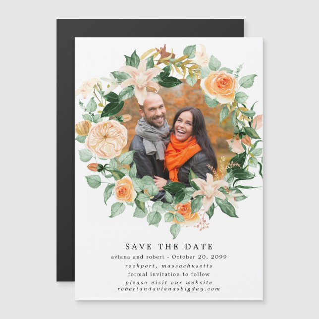 Rustikales Foto für den Herbstkranz - Hochzeit ret Magneteinladung (Vorne/Hinten)