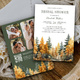 Rustikales Foto für Herbstwald QR Code Brautparty Einladung