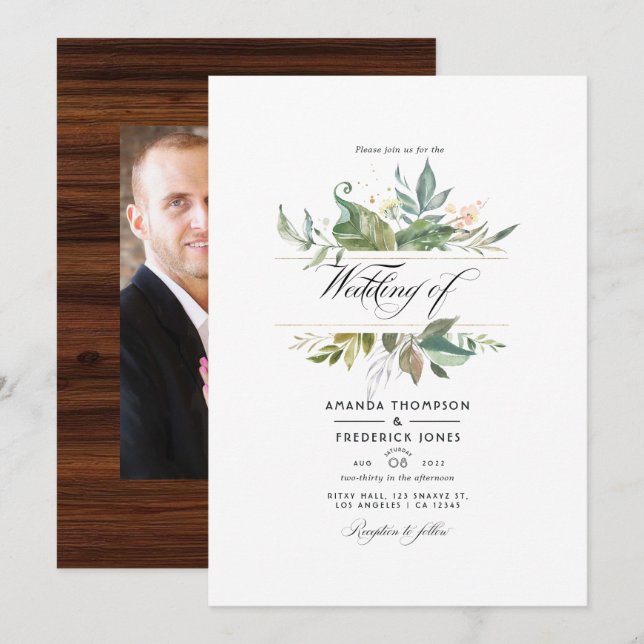 Rustikales Foto für Hochzeiten in Holz Einladung (Vorne/Hinten)