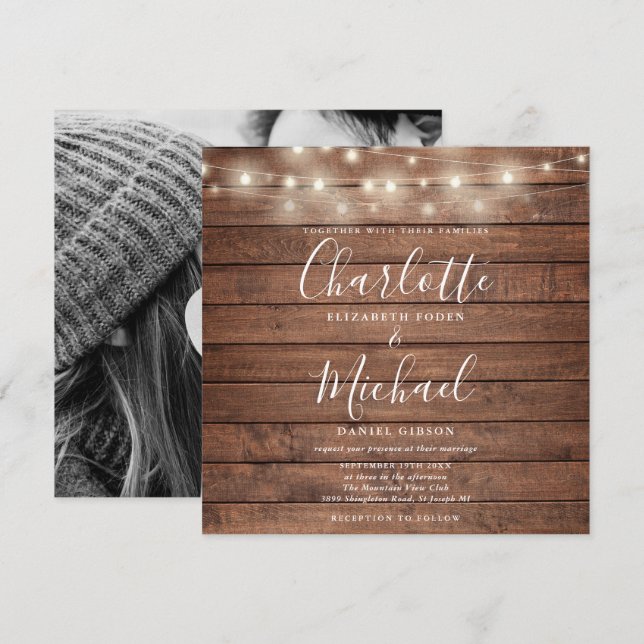 Rustikales Foto für Holzschnitte Einladung (Vorne/Hinten)