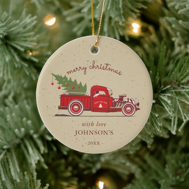 Rustikales Foto für Rote LKW-Baumbezeichnung Keramik Ornament (Baum)