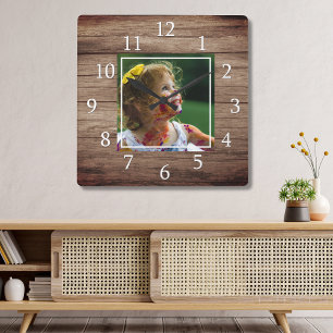 Rustikales Foto für Stallholz Quadratische Wanduhr