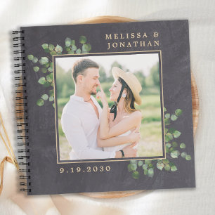 Rustikales Foto Greenery Gold Wedding GuestBook Notizbuch