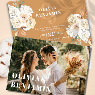 Rustikales Foto Herbst- und Winterhochzeit Einladung