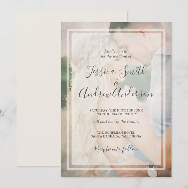 Rustikales Foto Hochzeit Einladung Vintage Overlay (Vorne/Hinten)