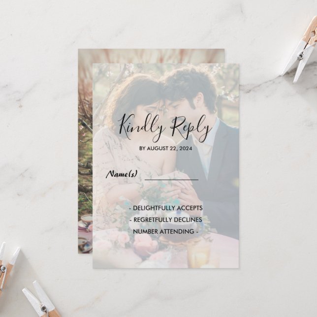 Rustikales Foto Hochzeit RSVP Einladung (Vorderseite/Rückseite Beispiel)