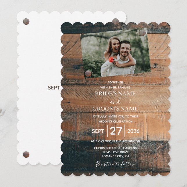 Rustikales Foto Hochzeitseinladungen Einladung (Vorne/Hinten)