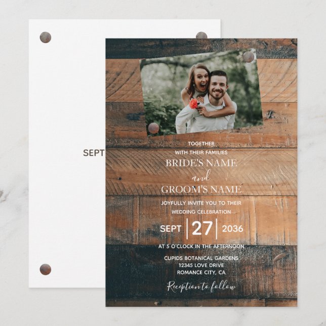 Rustikales Foto Hochzeitseinladungen Einladung (Vorne/Hinten)