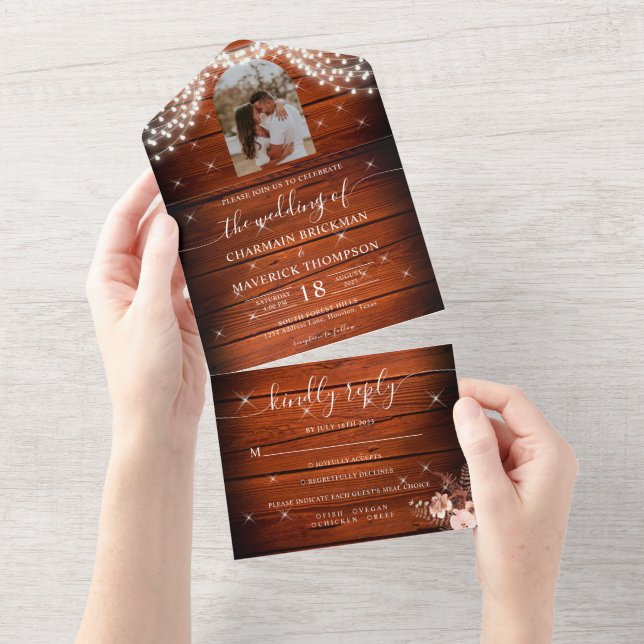 Rustikales Foto-Hochzeitsszenario All In One Einladung (Abreißen)