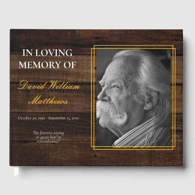 Rustikales Foto Holz aussehen Bereavement | Beerdi Gästebuch (Vorderseite)
