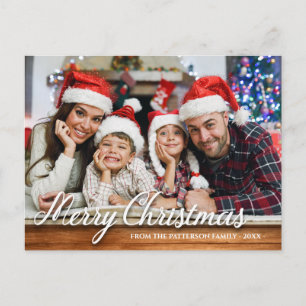 Rustikales Foto Holz Familie Frohe Weihnachten Mod Postkarte