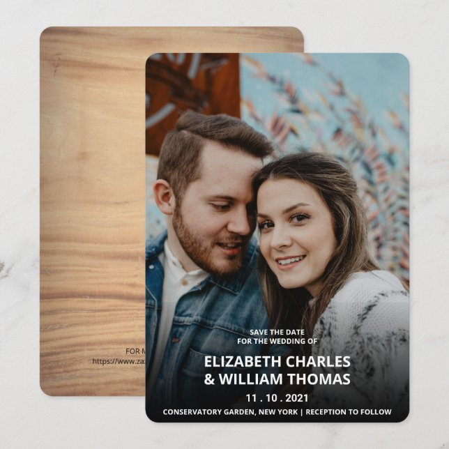 Rustikales Foto Holz Save the Date Einladung (Vorne/Hinten)