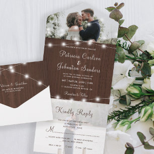 Rustikales Foto Holzklingellichter uAwg Hochzeit All In One Einladung