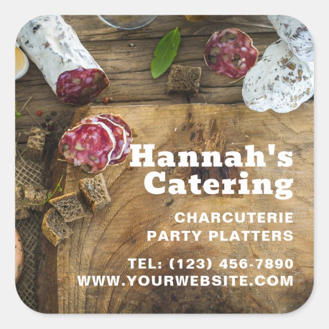 Rustikales Foto Holzpappe Charcuterie Catering Quadratischer Aufkleber (Vorderseite)