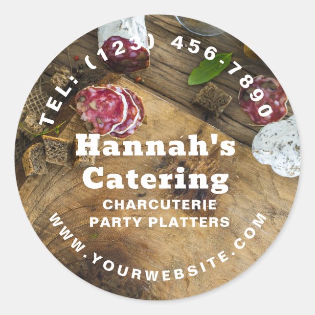 Rustikales Foto Holzpappe Charcuterie Catering Runder Aufkleber (Vorderseite)