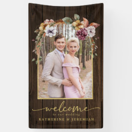 Rustikales Foto mit Blumenblättern Begrüßung Banner