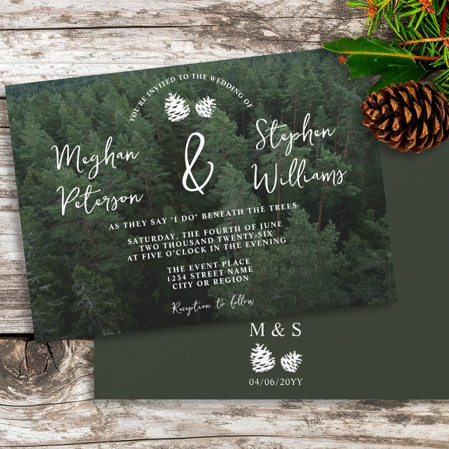 Rustikales Foto mit Pinecones Natur Hochzeit Einladung (Von Creator hochgeladen)