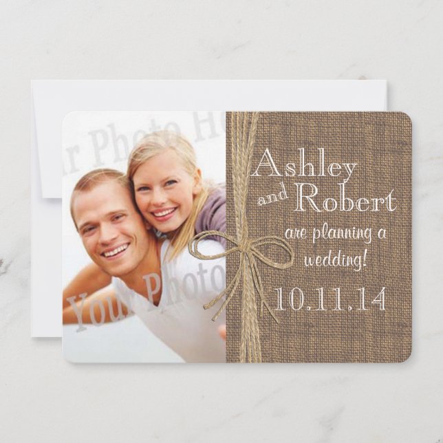 Rustikales Foto mit Spitzen und Bindfäden Save the Date (Vorderseite)