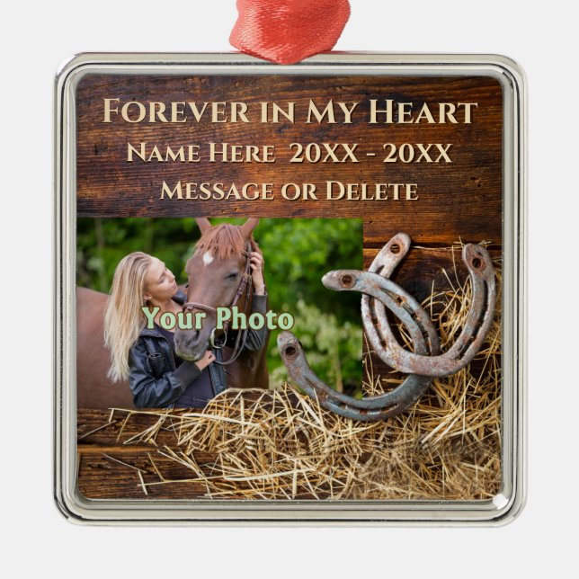 Rustikales FOTO Personalisiert, PferdeGedenkstätte Ornament Aus Metall (Vorne)
