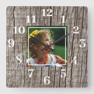 Rustikales Foto Quadratische Wanduhr
