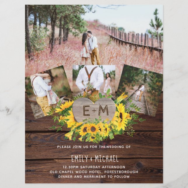 Rustikales Foto Sonnenblumen Einladungen Hochzeite (Vorderseite)
