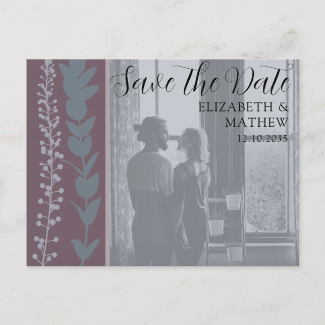 Rustikales Foto und Foliage Save the Date Hochzeit Ankündigungspostkarte (Vorderseite)