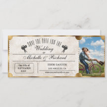 Rustikales Foto Vintag Movie Ticket Save the Date