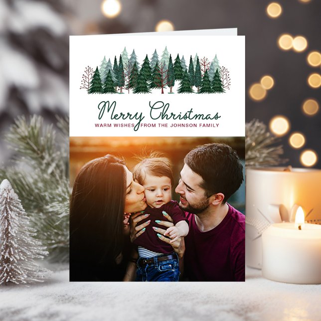 Rustikales Foto Weihnachtsbaum Feiertagskarte (Rustic Family Photo Christmas Pine Tree Holiday Card)