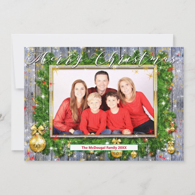 Rustikales Foto Wreath Feiertagskarte (Vorderseite)
