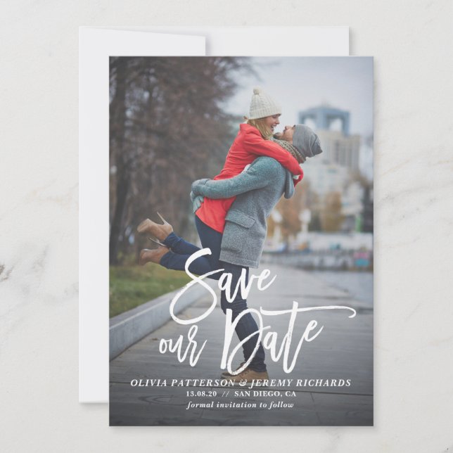 Rustikales Foto zur Handschrift Rettete unser Datu Save The Date (Vorderseite)