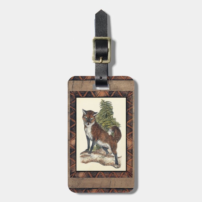 Rustikales Fox Stepping auf einem Baumstamm Gepäckanhänger (Vorderseite vertikal)