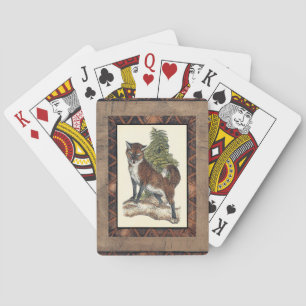 Rustikales Fox Stepping auf einem Baumstamm Spielkarten