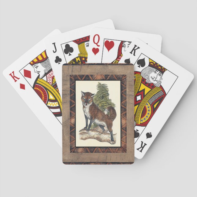 Rustikales Fox Stepping auf einem Baumstamm Spielkarten (Rückseite)
