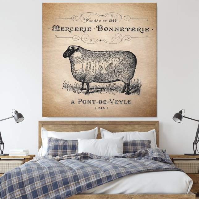 Rustikales französisches Landschaf-Typografie-Baue Leinwanddruck (Insitu (Schlafzimmer))