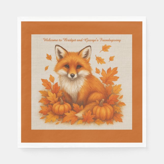 rustikales Friendsgiving Fuchs & Herbst verlässt P Serviette (Vorderseite)