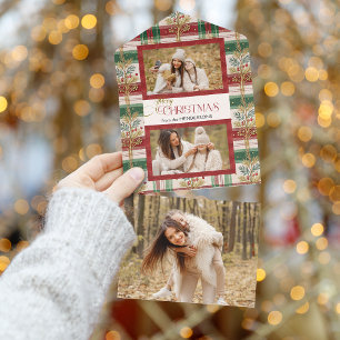 Rustikales Frohe Weihnachten Botanisches Karo 2 Fo All In One Einladung
