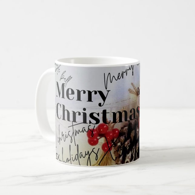 Rustikales Frohe Weihnachten Kaffeetasse (Vorderseite Links)