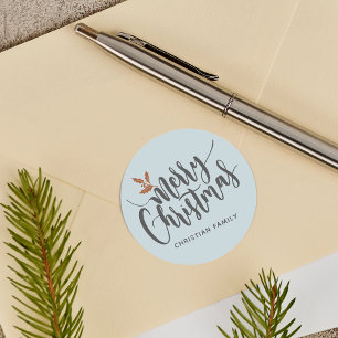 Rustikales Frohe Weihnachten Personalisiert Runder Aufkleber