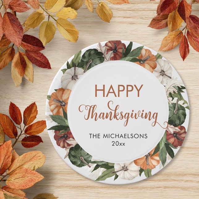 Rustikales Frohes Erntedankfest Kürbis Pappteller (Rustic Happy Thanksgiving Pumpkin Paper Plates)