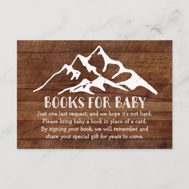 Rustikales Gebirge - Bücher für Babybettkarte Begleitkarte (Vorderseite)