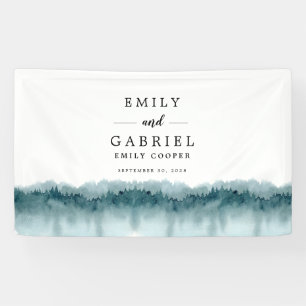 Rustikales Gebirgswald Aquarellfarben Hochzeitsban Banner