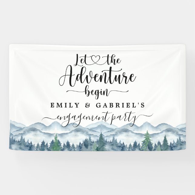 Rustikales Gebirgswald Aquarellfarben Hochzeitsban Banner (Horizontal)