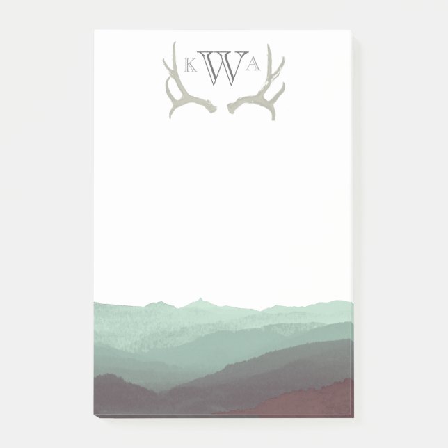 Rustikales Gebirgswasser und Antler | Monogramm | Post-it Klebezettel (Vorderseite)