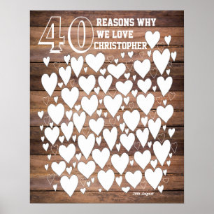 Rustikales Geburtstagsgästebuchposter zum 40. Poster