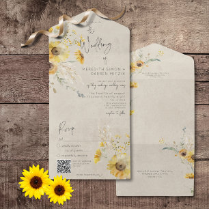 Rustikales Gelb & Braun Sommersonnenblüten QR Code All In One Einladung