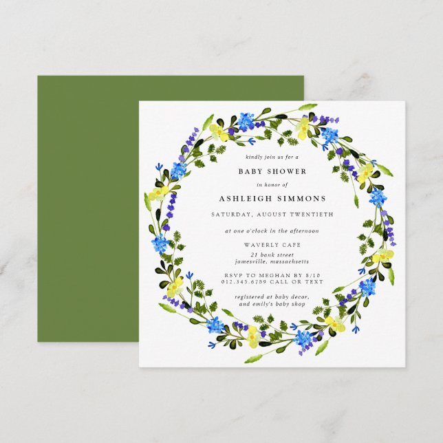 Rustikales Gelb- und Blütenbaby-Dusche Invitati Einladung (Vorne/Hinten)