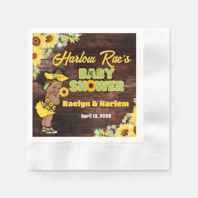 Rustikales Gelbblütenbaby Baby Shower Girl Serviette (Vorderseite)