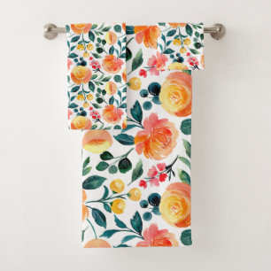 Rustikales gelbes Orangenfarben-Blume-Muster Badhandtuch Set